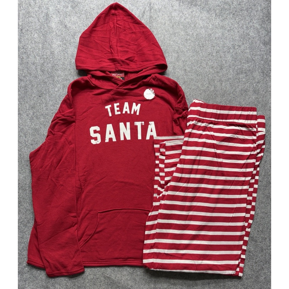 Wondershop Pajama Set Womens XXL Red Team Santa Hoodie Striped Capri Christmas